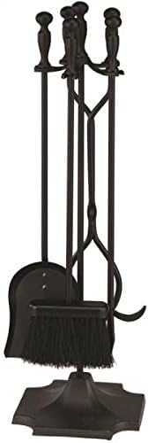Rocky Mountain Goods 5 Pcs Fireplace Tool Set Black 31” Large - Shovel, Brush, Poker, Tongs, and Stand - Heavy Duty Wrought Iron - Decorative Finish - Ergonomic Ball handles