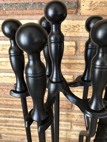 Rocky Mountain Goods 5 Pcs Fireplace Tool Set Black 31” Large - Shovel, Brush, Poker, Tongs, and Stand - Heavy Duty Wrought Iron - Decorative Finish - Ergonomic Ball handles