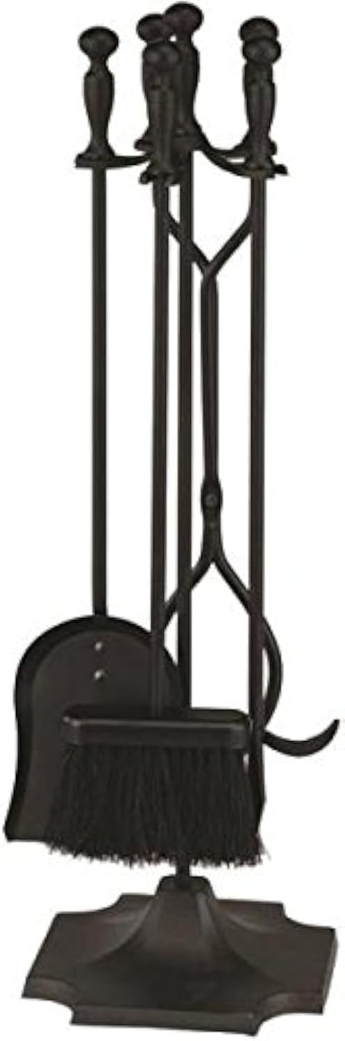 Rocky Mountain Goods 5 Pcs Fireplace Tool Set Black 31” Large - Shovel, Brush, Poker, Tongs, and Stand - Heavy Duty Wrought Iron - Decorative Finish - Ergonomic Ball handles
