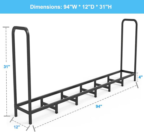 8ft Firewood Rack Holder, Adjustable Heavy Duty Fire Log Stacker Stand for Fireplace, Outdoor Indoor Metal Wood Pile Storage Organizer, Patio Logs Stand tool, Black