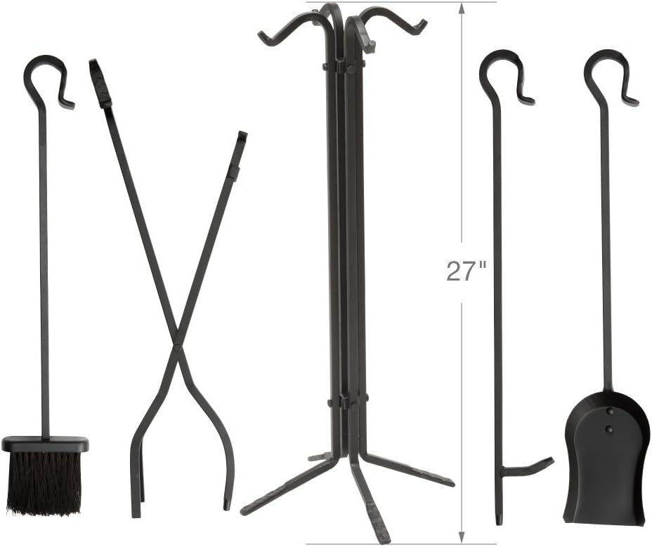 UniFlame 5-Piece Black Wrought Iron Fireplace Tools Set (F-11140)