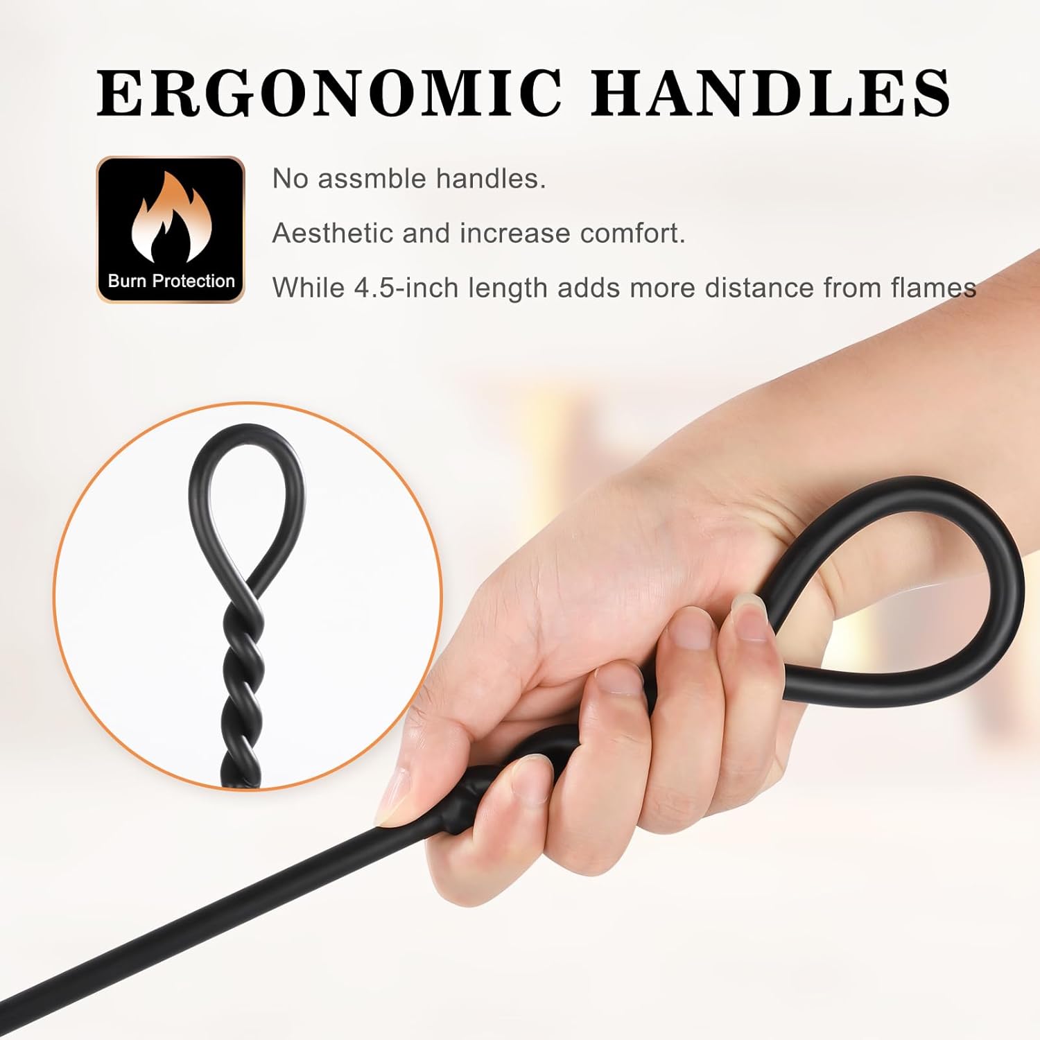 Gtongoko 35 Inch Fireplace Tools Set 5 Pcs Black Wrought Solid Iron Large Fire Tool Set for Outdoor/Indoor Include Chimney Poker, Rustic Tongs, Shovel, Antique Brush and Stand Accessories Set