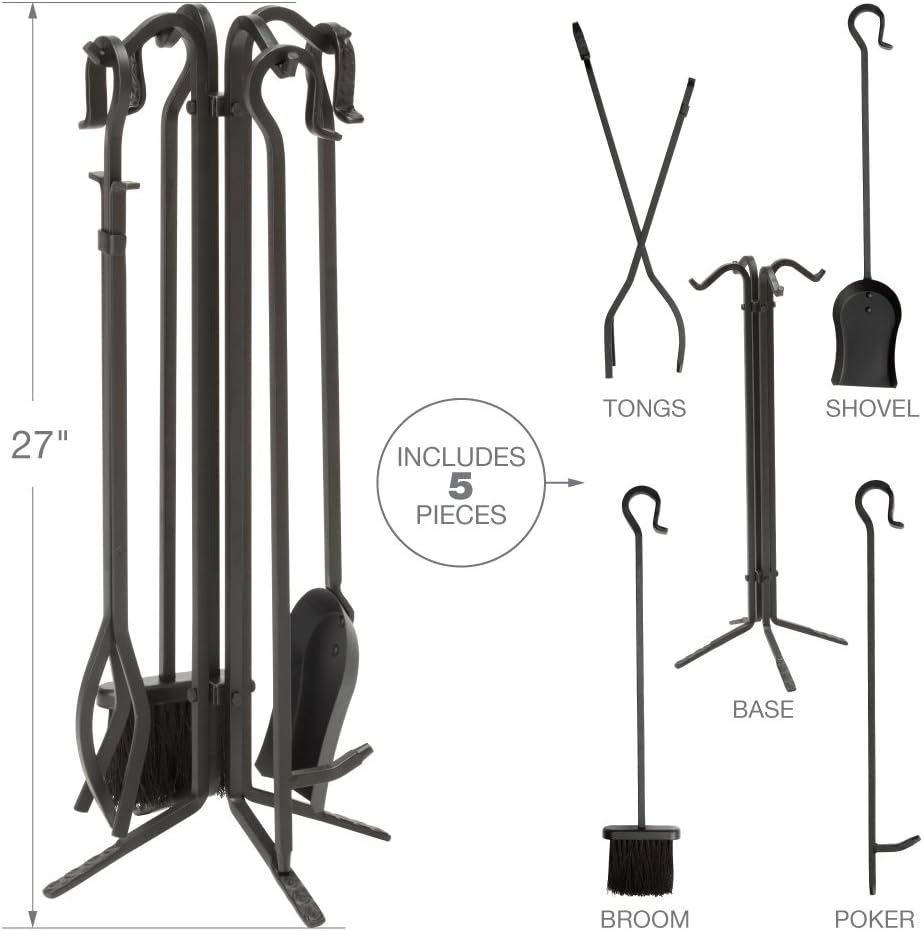 UniFlame 5-Piece Black Wrought Iron Fireplace Tools Set (F-11140)