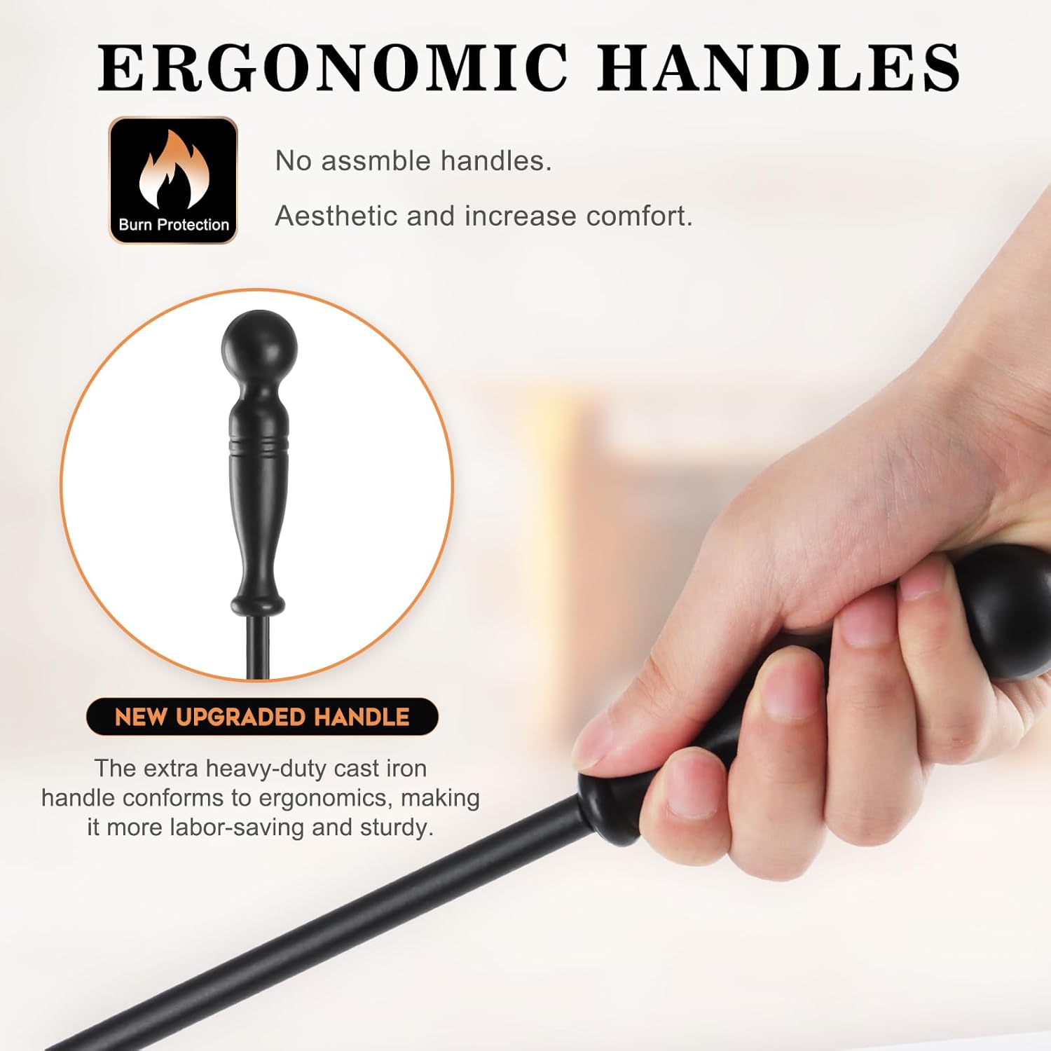 Gtongoko 5 Pcs Fireplace Tools Set 32" Black Wrought Iron Large Fire Tool Set for Outdoor/Indoor Include Chimney Poker, Rustic Tongs, Shovel, Antique Brush and Stand Accessories Set