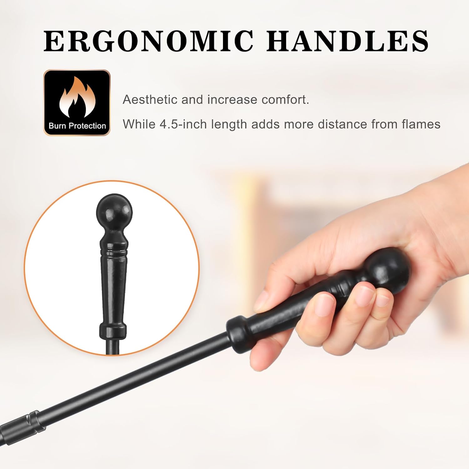 Gtongoko Fireplace Tools Set 4 Pcs 30 Inch Black Wrought Iron Large Fire Tool Set for Outdoor/Indoor Include Chimney Poker, Antique Shovel, Rustic Brush and Stand Accessories Set