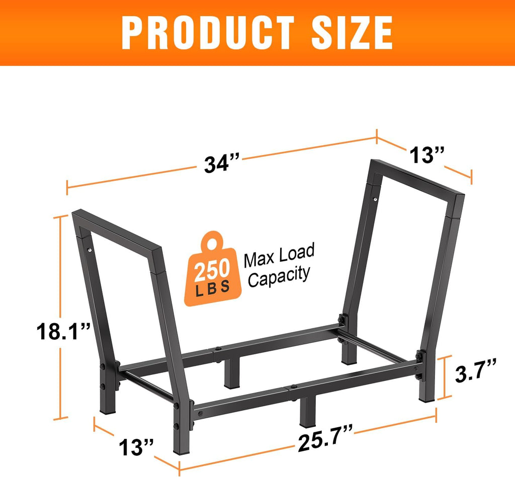 Minicloss 34 Inch Firewood Rack Outdoor Indoor, 2.7ft Wood Storage Rack Stand, Heavy Duty Fire Wood Holder for Fireplace（Black）