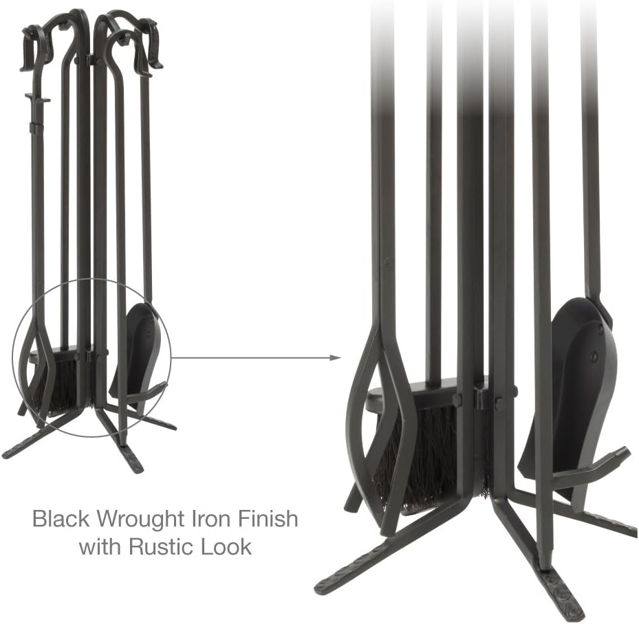 UniFlame 5-Piece Black Wrought Iron Fireplace Tools Set (F-11140)