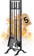 Gtongoko Fireplace Tools Set 4 Pcs 30 Inch Black Wrought Iron Large Fire Tool Set for Outdoor/Indoor Include Chimney Poker, Antique Shovel, Rustic Brush and Stand Accessories Set