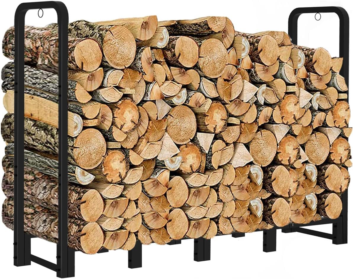 Artibear Firewood Rack Stand 4ft Heavy Duty Logs Holder for Outdoor Indoor Fireplace Metal Wood Pile Storage Stacker Organizer, Matte Black