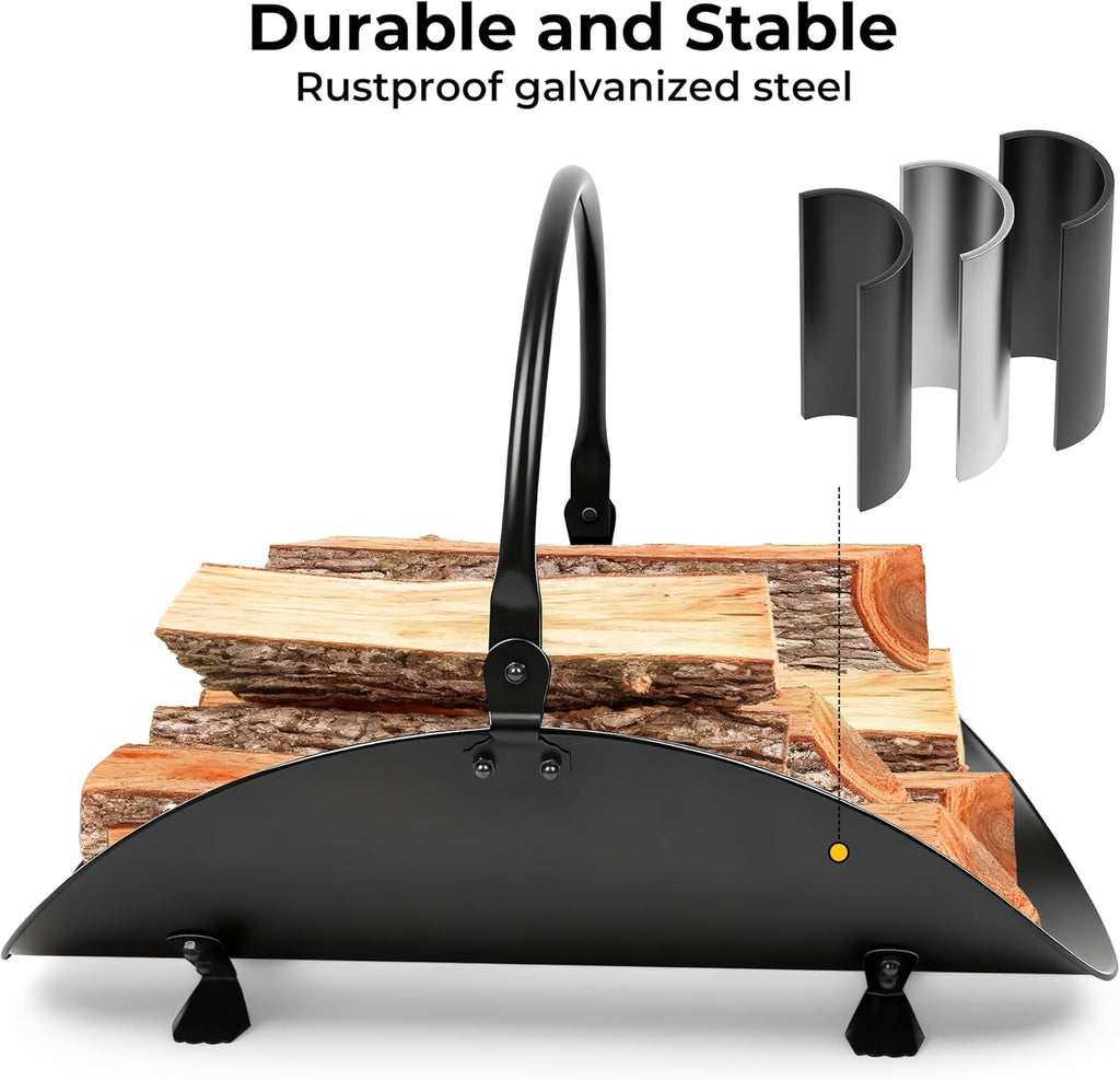 AMAGABELI GARDEN & HOME Fireplace Log Holder Indoor Firewood Basket Holder Carrier Metal Wood Rack for Fire Wood Outdoor Storage Organizer