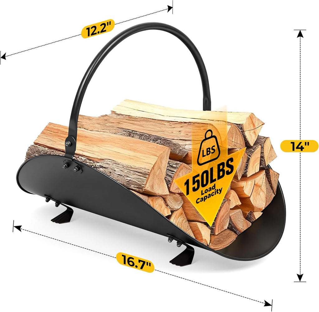 AMAGABELI GARDEN & HOME Fireplace Log Holder Indoor Firewood Basket Holder Carrier Metal Wood Rack for Fire Wood Outdoor Storage Organizer