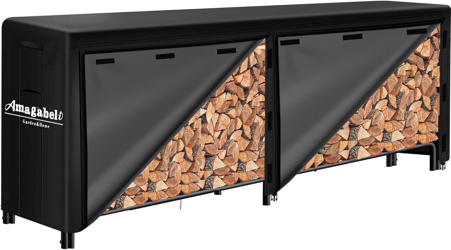 Amagabeli 8ft Firewood Log Rack Outdoor Heavy Duty Logs Holder for Fireplace Indoor Outdoor Adjustable Wood Racks for Fire Wood Holder Metal Pile Stand Storage Stacker Organizer Black