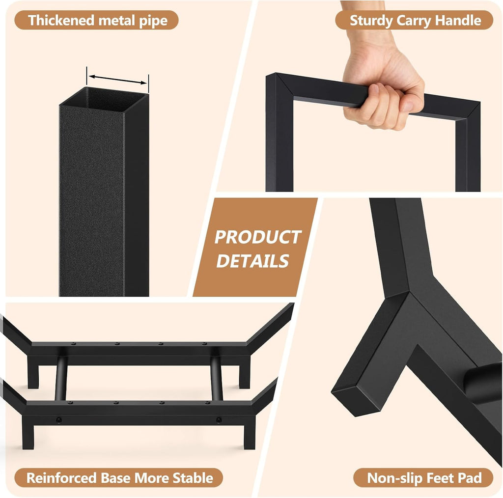 Firewood Rack Outdoor Fire Wood Racks 27.8 in Wood Holders 35.23" H Firewood Outdoor Firewood Holder with Removable Kindling Hooks for outdoor, indoor