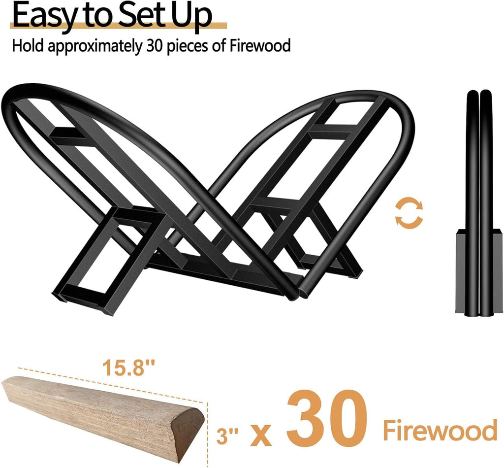 Firewood Rack Outdoor Indoor, Foldable Wood Rack Metal Firewood Holder Indoor Small Log Wood Storage Fireplace Log Holder for Firepit Stoves