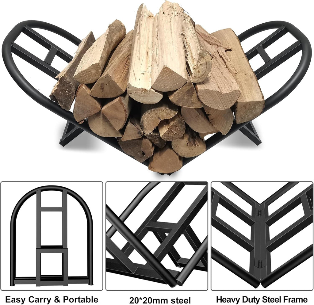 Firewood Rack Outdoor Indoor, Foldable Wood Rack Metal Firewood Holder Indoor Small Log Wood Storage Fireplace Log Holder for Firepit Stoves