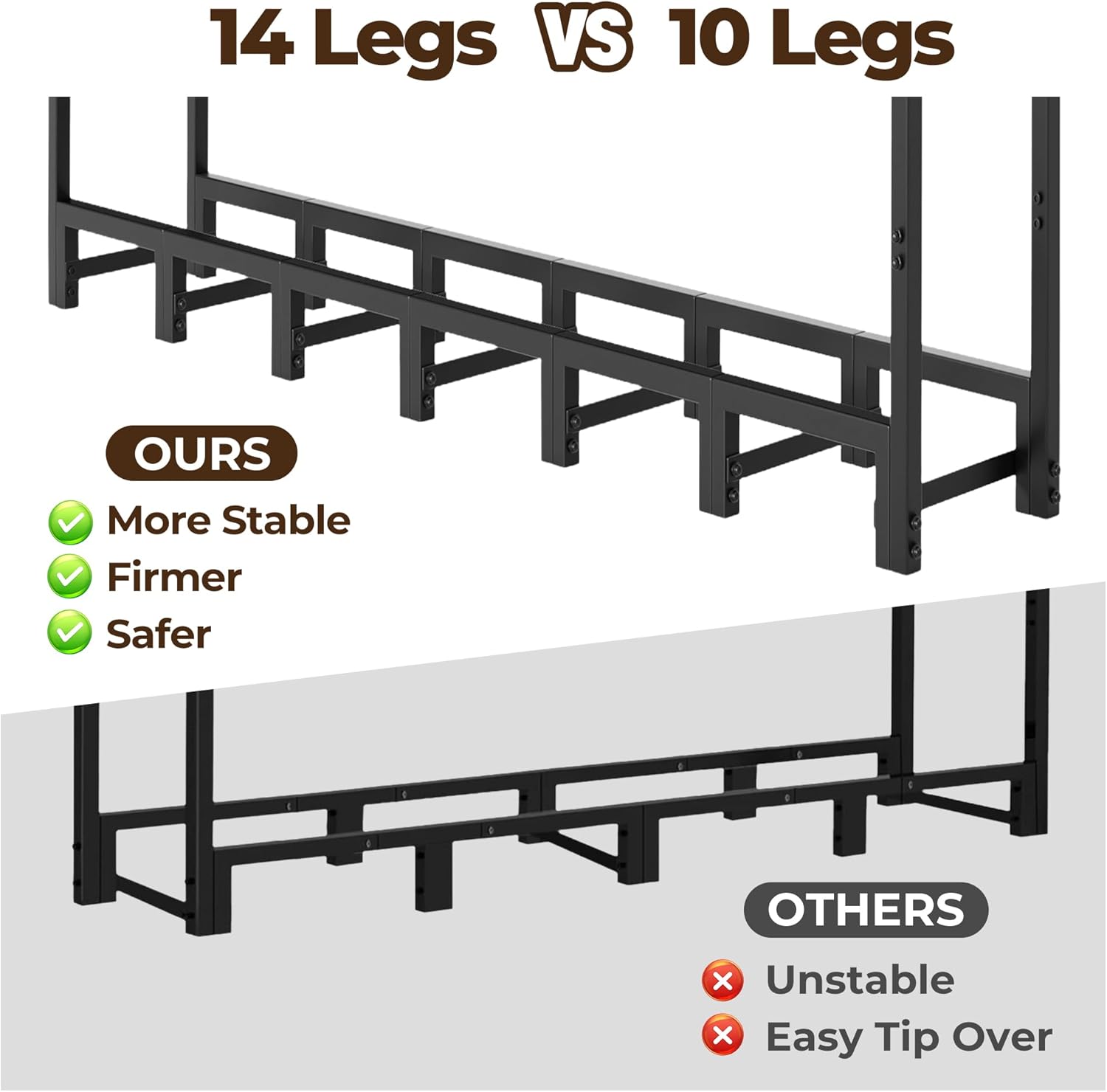 Amagabeli 8ft Firewood Log Rack Outdoor Heavy Duty Logs Holder for Fireplace Indoor Outdoor Adjustable Wood Racks for Fire Wood Holder Metal Pile Stand Storage Stacker Organizer Black