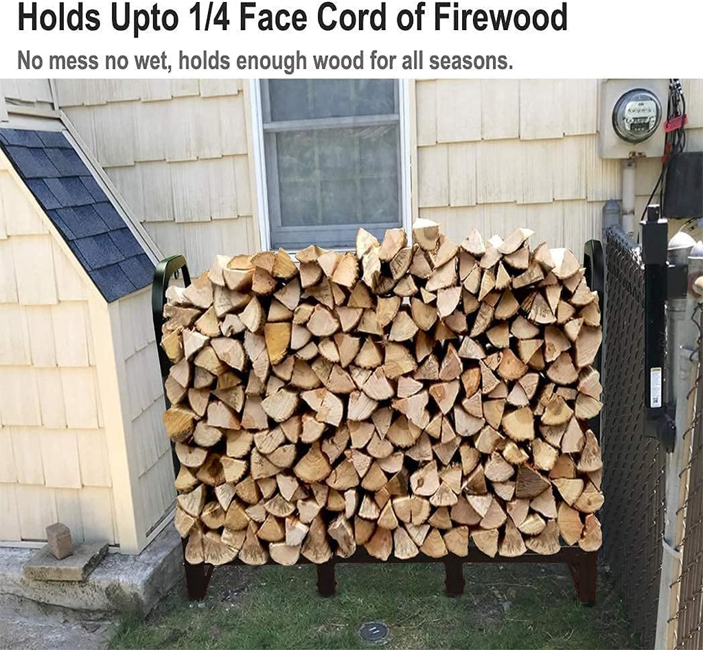 Artibear Firewood Rack Stand 4ft Heavy Duty Logs Holder for Outdoor Indoor Fireplace Metal Wood Pile Storage Stacker Organizer, Matte Black