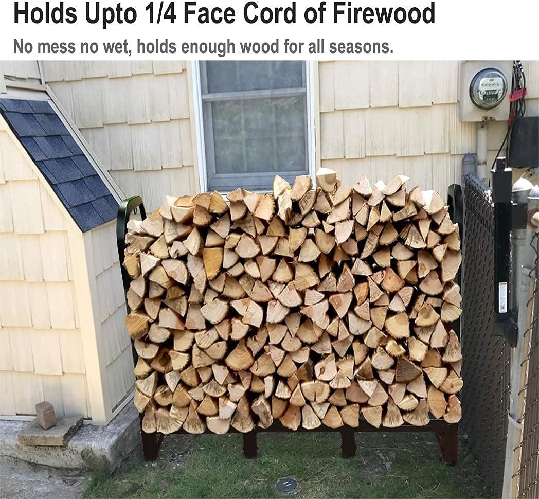 Artibear Firewood Rack Stand 4ft Heavy Duty Logs Holder for Outdoor Indoor Fireplace Metal Wood Pile Storage Stacker Organizer, Matte Black