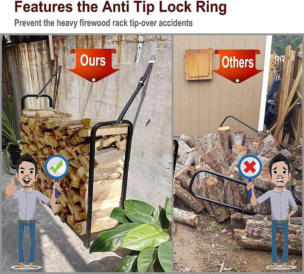 Artibear Firewood Rack Stand 4ft Heavy Duty Logs Holder for Outdoor Indoor Fireplace Metal Wood Pile Storage Stacker Organizer, Matte Black