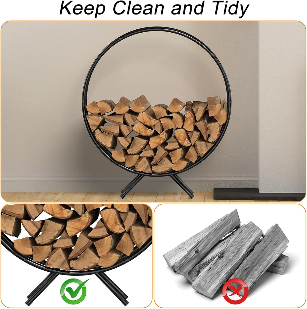 NANANARDOSO 31 inch Firewood Rack Outdoor,Powder-coated Metal Fireplace Log Holder for Firewood Storage,Rustproof Stable Log Holder and Fireplace Organizer