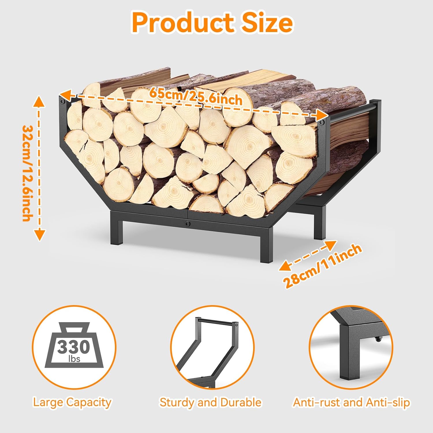 Indoor Outdoor Firewood Rack,Rustproof Metal Fireplace Wood Rack,Curved Lagre-Capacity Firewood holder,Heavy Duty Log Rack,Black