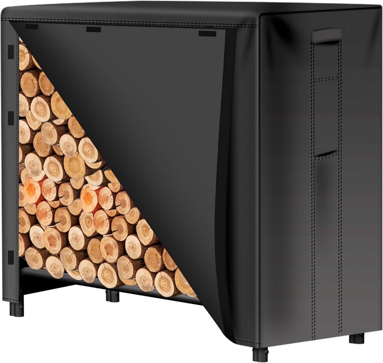 Amagabeli 8ft Firewood Log Rack Outdoor Heavy Duty Logs Holder for Fireplace Indoor Outdoor Adjustable Wood Racks for Fire Wood Holder Metal Pile Stand Storage Stacker Organizer Black