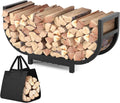 30-inch Firewood Rack Outdoor Indoor with Log Carrier Bag, Stable Log Holder Rustproof Metal Wood Rack for Fireplace Patio Deck Firepit, Heavy Duty Firewood Storage Organizer Tool, Black