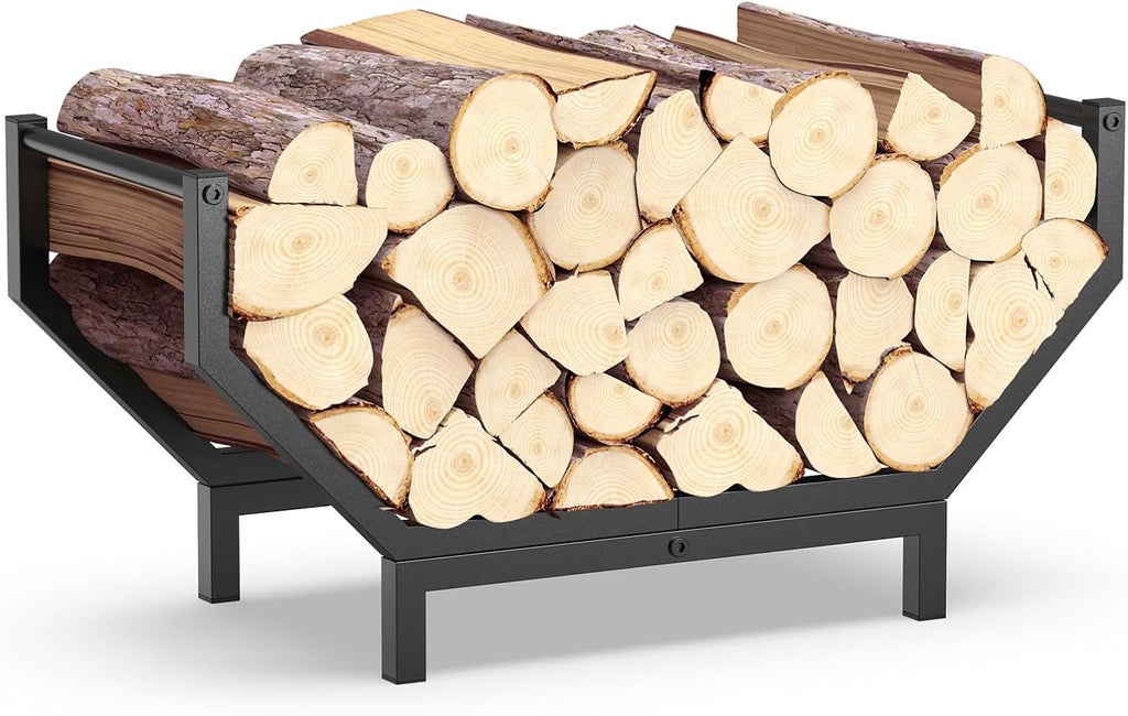 Indoor Outdoor Firewood Rack,Rustproof Metal Fireplace Wood Rack,Curved Lagre-Capacity Firewood holder,Heavy Duty Log Rack,Black