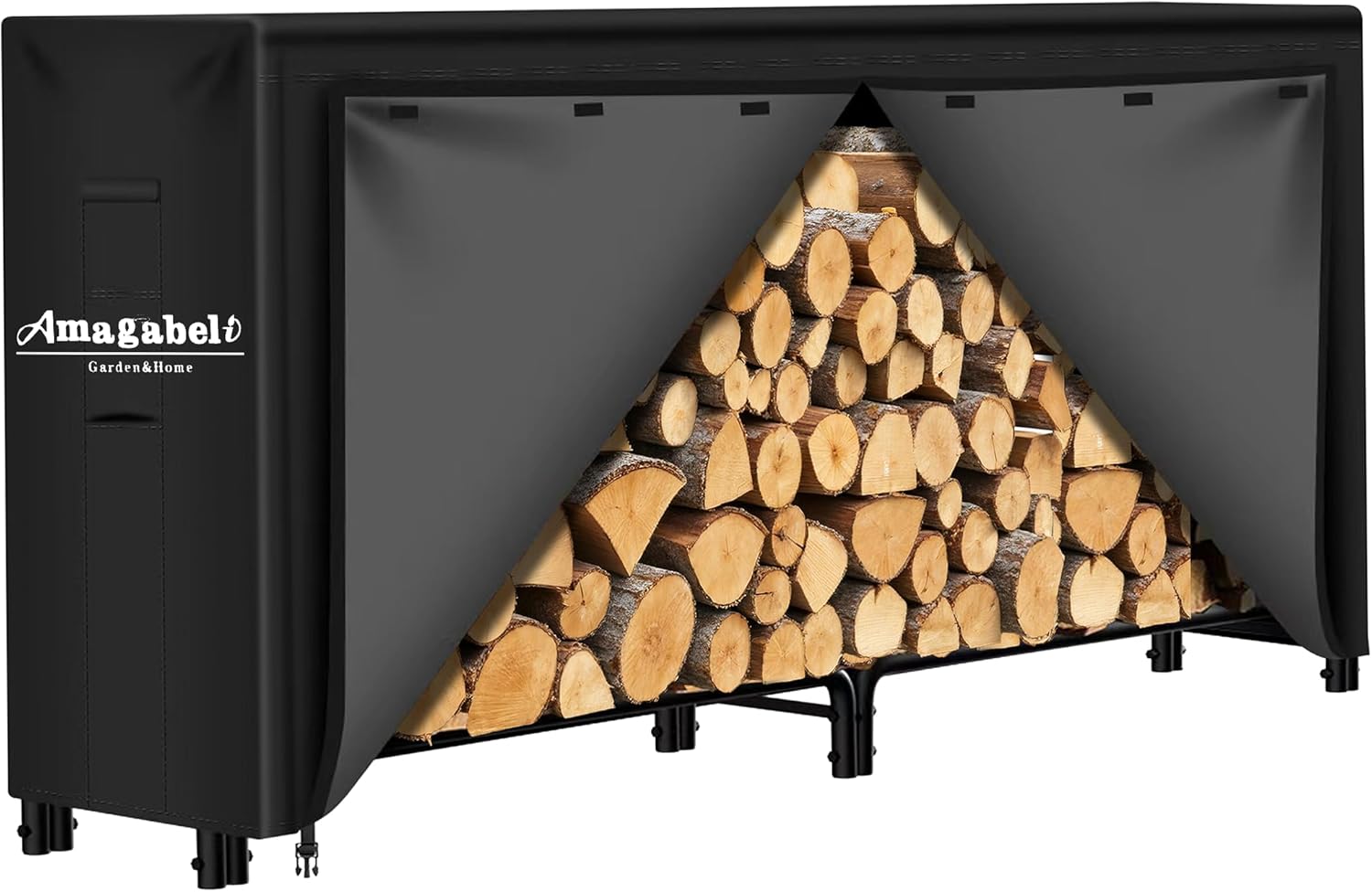 Amagabeli 8ft Firewood Log Rack Outdoor Heavy Duty Logs Holder for Fireplace Indoor Outdoor Adjustable Wood Racks for Fire Wood Holder Metal Pile Stand Storage Stacker Organizer Black