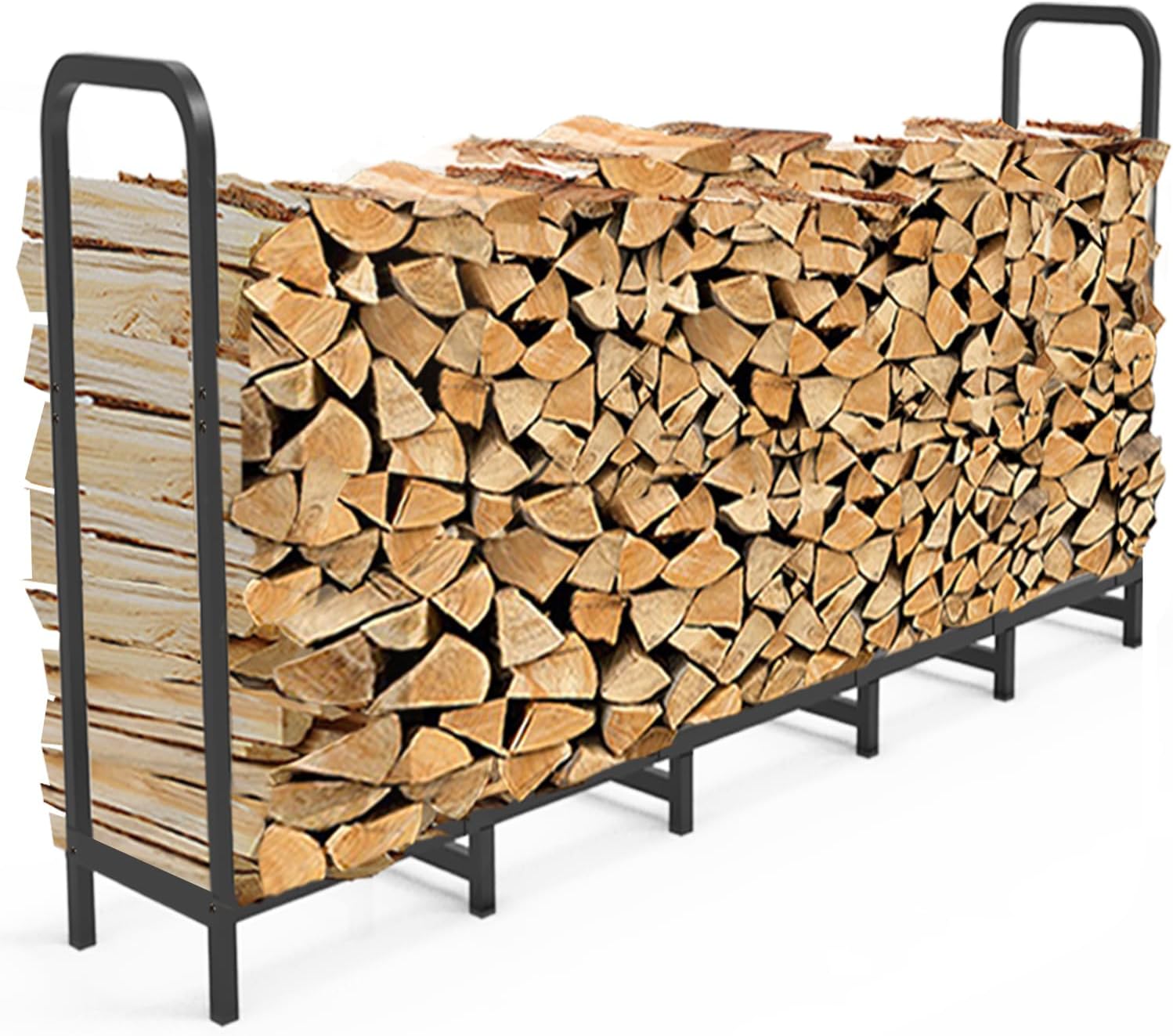 8ft Firewood Rack Holder, Adjustable Heavy Duty Fire Log Stacker Stand for Fireplace, Outdoor Indoor Metal Wood Pile Storage Organizer, Patio Logs Stand tool, Black