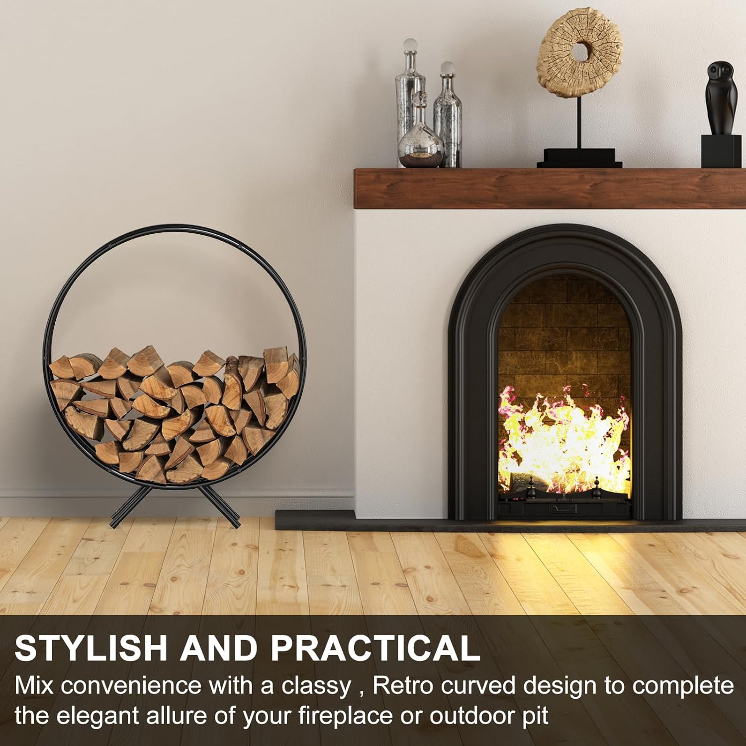 NANANARDOSO 31 inch Firewood Rack Outdoor,Powder-coated Metal Fireplace Log Holder for Firewood Storage,Rustproof Stable Log Holder and Fireplace Organizer