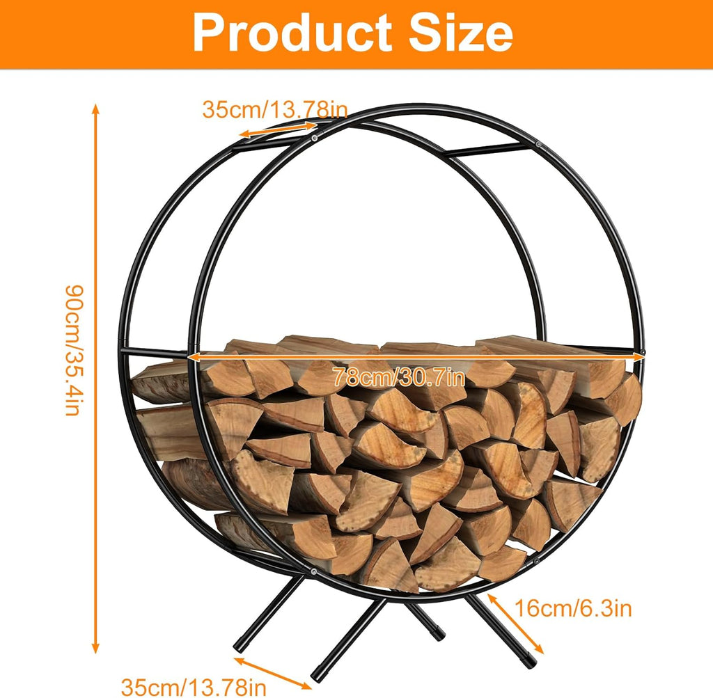 NANANARDOSO 31 inch Firewood Rack Outdoor,Powder-coated Metal Fireplace Log Holder for Firewood Storage,Rustproof Stable Log Holder and Fireplace Organizer