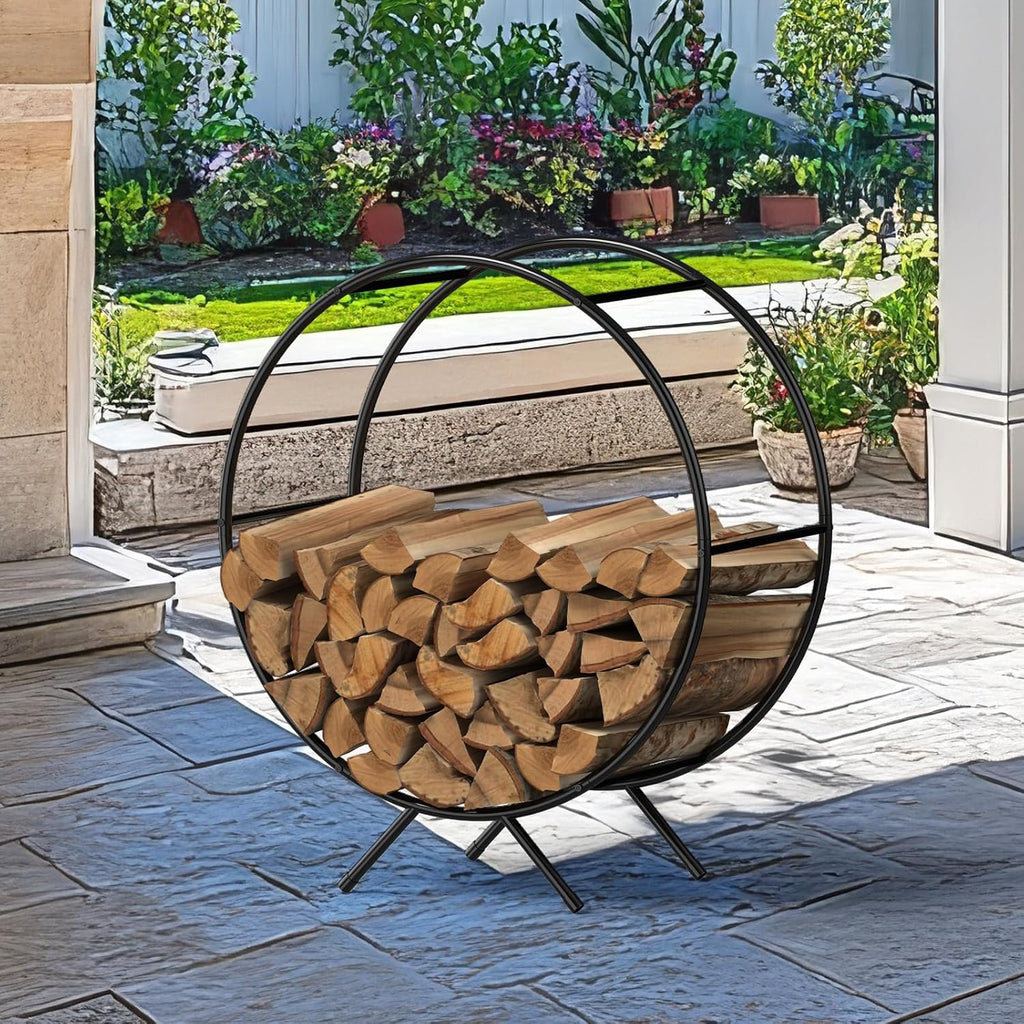 NANANARDOSO 31 inch Firewood Rack Outdoor,Powder-coated Metal Fireplace Log Holder for Firewood Storage,Rustproof Stable Log Holder and Fireplace Organizer