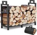 30 Inch Firewood Rack Outdoor Indoor with Handle and Log Carrier Bag, Stable Metal Wood Rack Heavy Duty Log Holder for Fireplace Patio Deck, Rustproof Firewood Storage Organizer Tool, Black