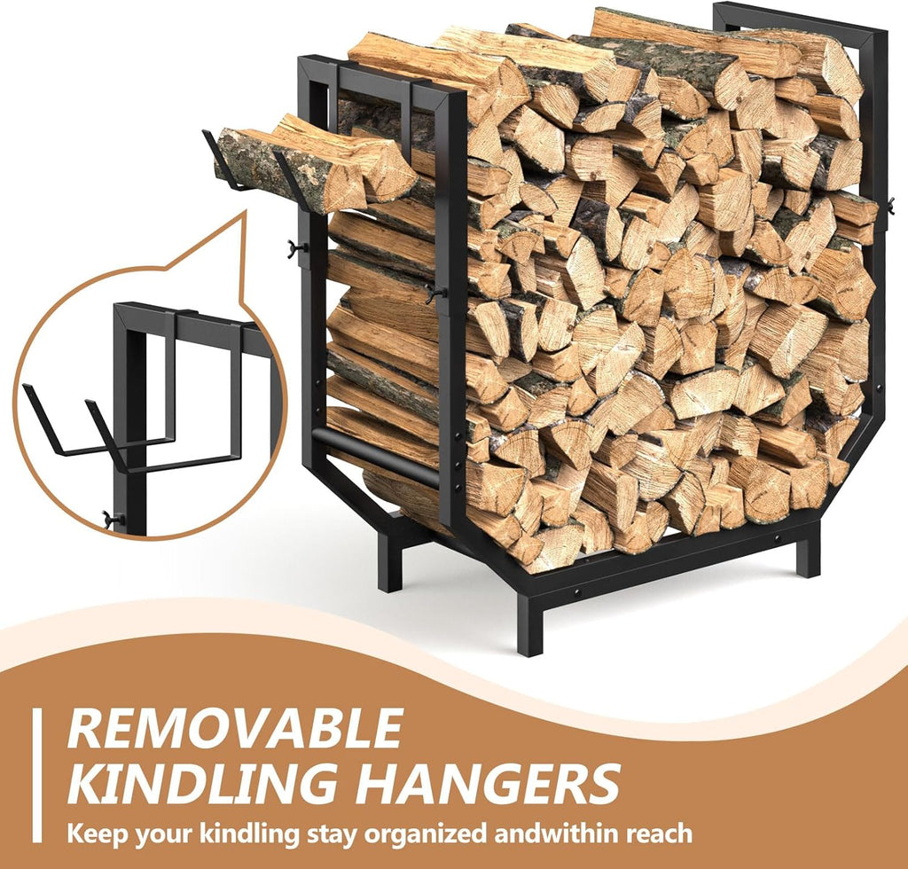 Firewood Rack Outdoor Fire Wood Racks 27.8 in Wood Holders 35.23" H Firewood Outdoor Firewood Holder with Removable Kindling Hooks for outdoor, indoor