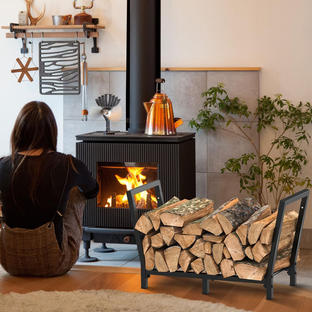 Minicloss 34 Inch Firewood Rack Outdoor Indoor, 2.7ft Wood Storage Rack Stand, Heavy Duty Fire Wood Holder for Fireplace（Black）