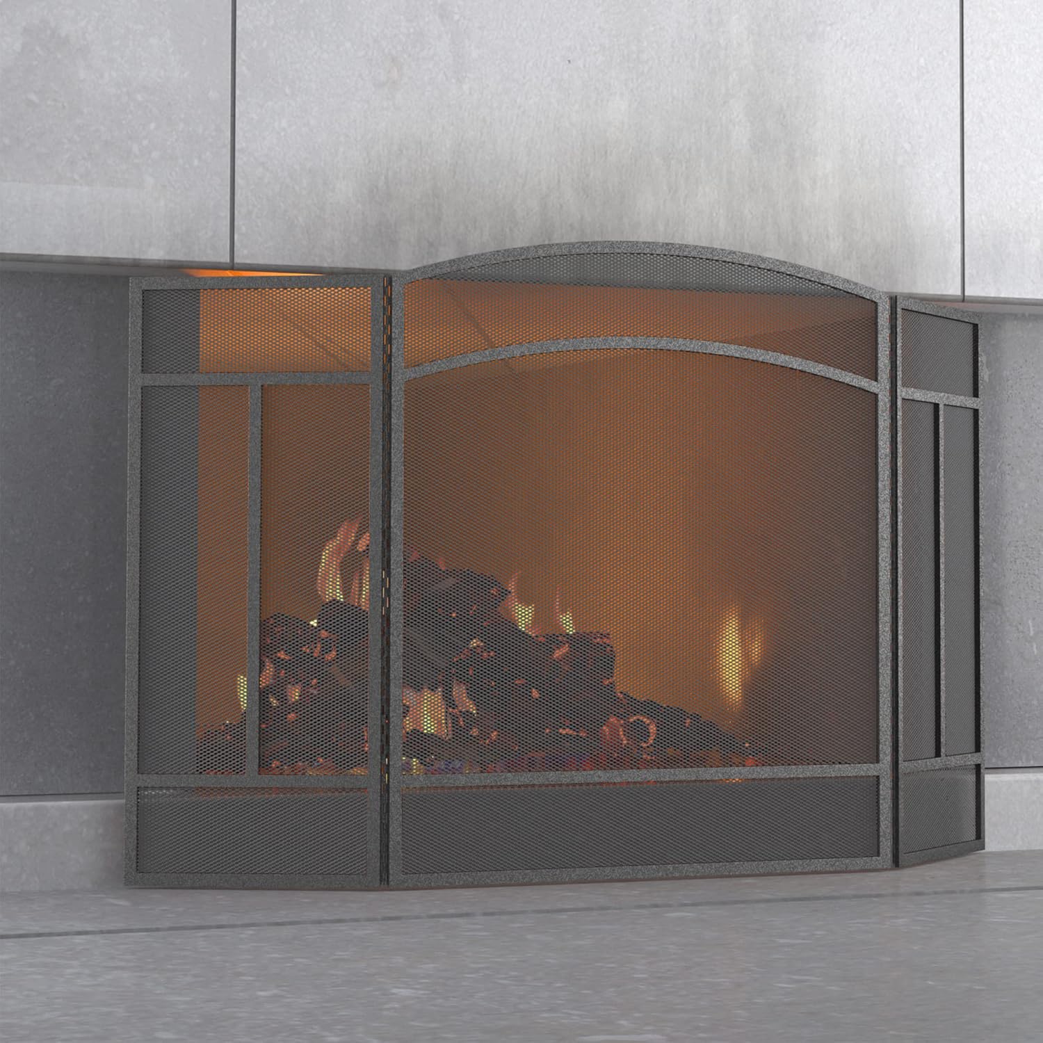 Fire Beauty Fireplace Screen 3 Panel Wrought Iron 48"(L) x 29"(H) Spark Guard Cover(Black)