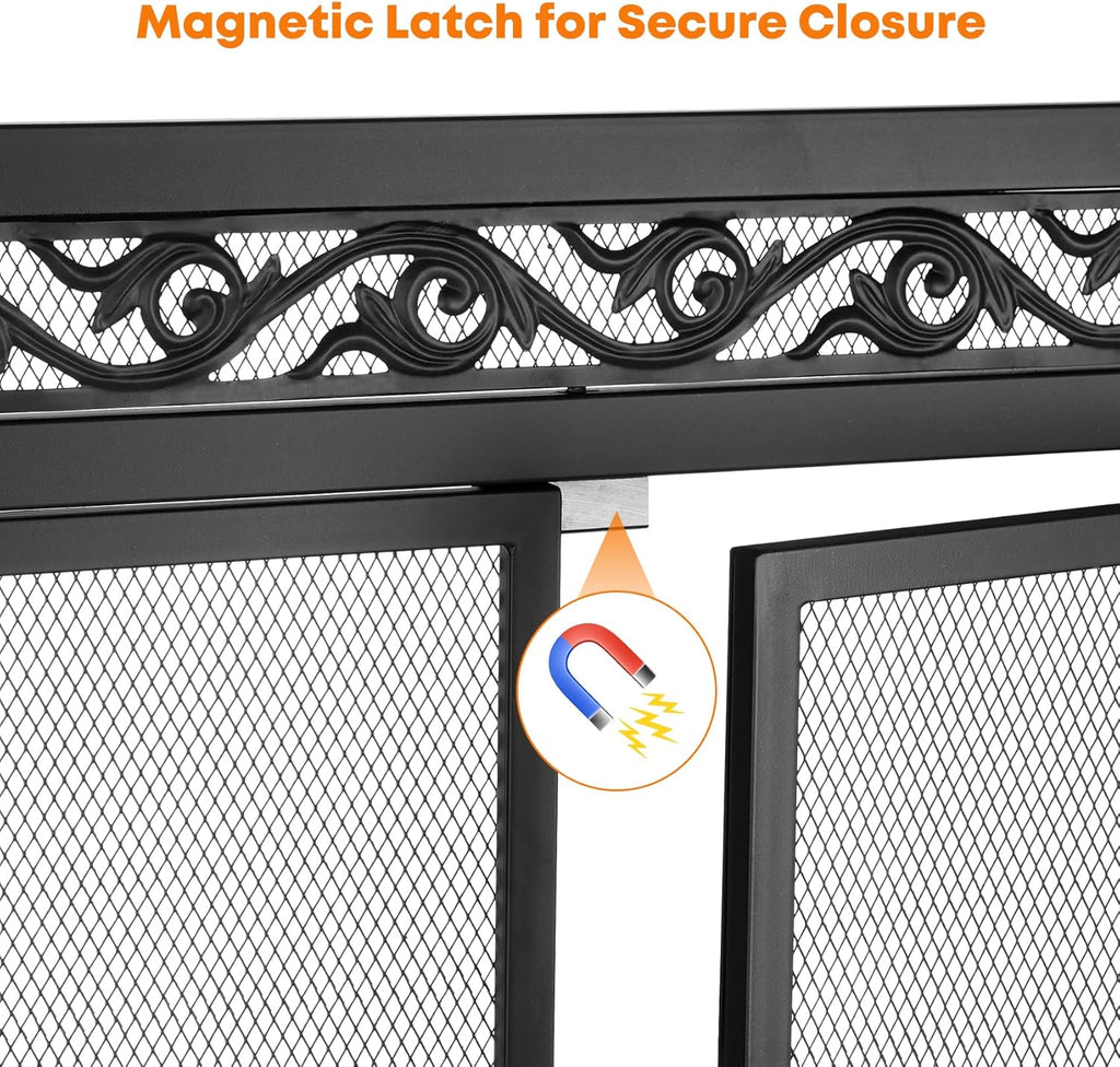 Stanbroil Fireplace Screen,Metal Fireplace Screen with Magnetic Doors and Spark Guard Grate for Fireplace Indoor Use, 44" W x 34" H