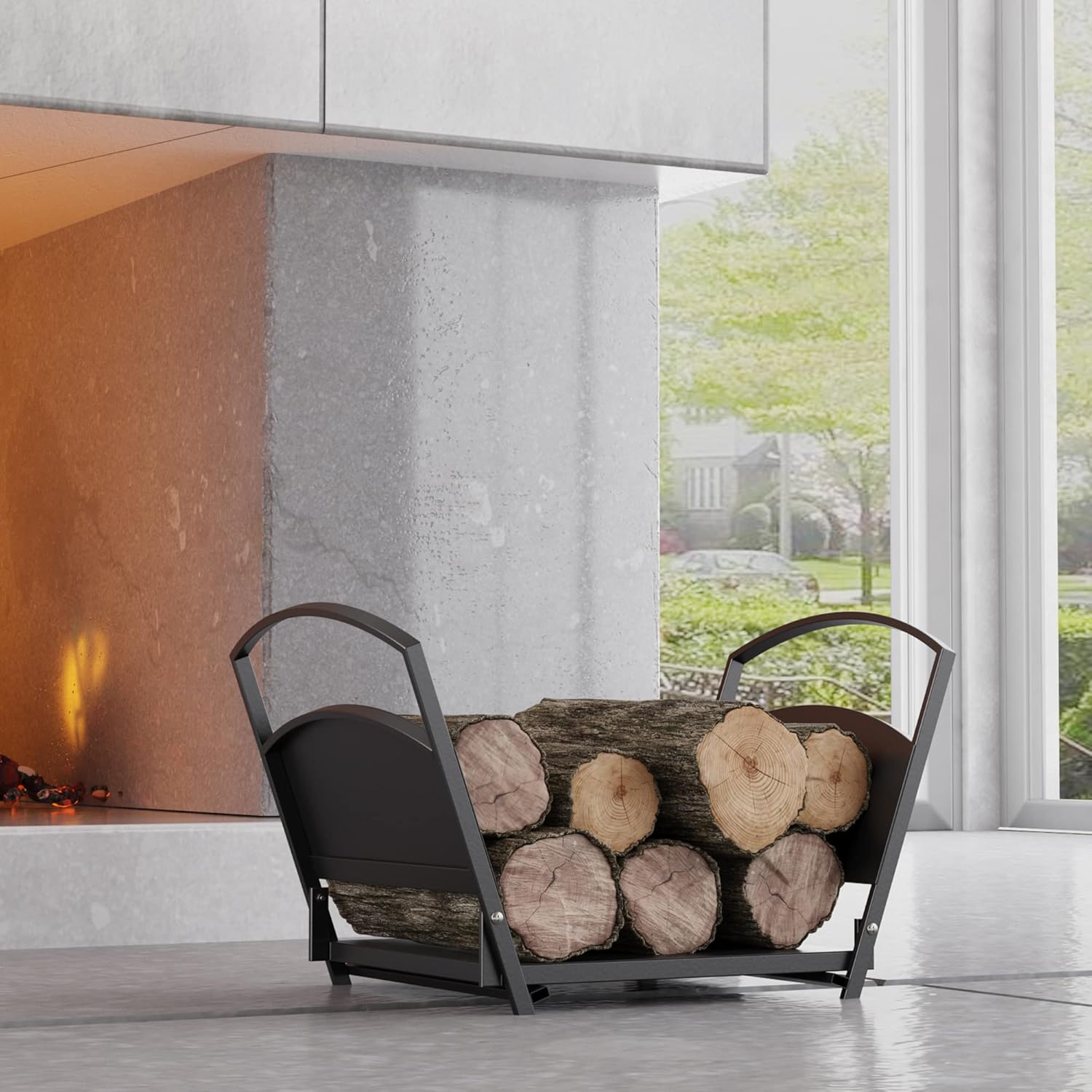 Fire Beauty Fireplace Log Holder Folding Firewood Rack,Stacking Rack,Storage Rack for Firewood, Indoor, Outdoor,Heavy Duty Steel