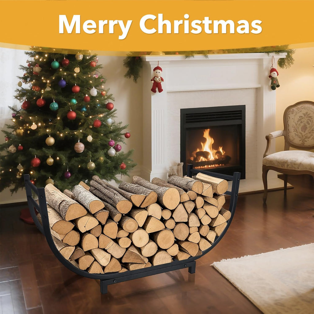 facka Curved Firewood Rack, 30 Inch Indoor Outdoor Log Firewood Holder, Metal Fireplace Wood Storage, Waterproof & Rustproof