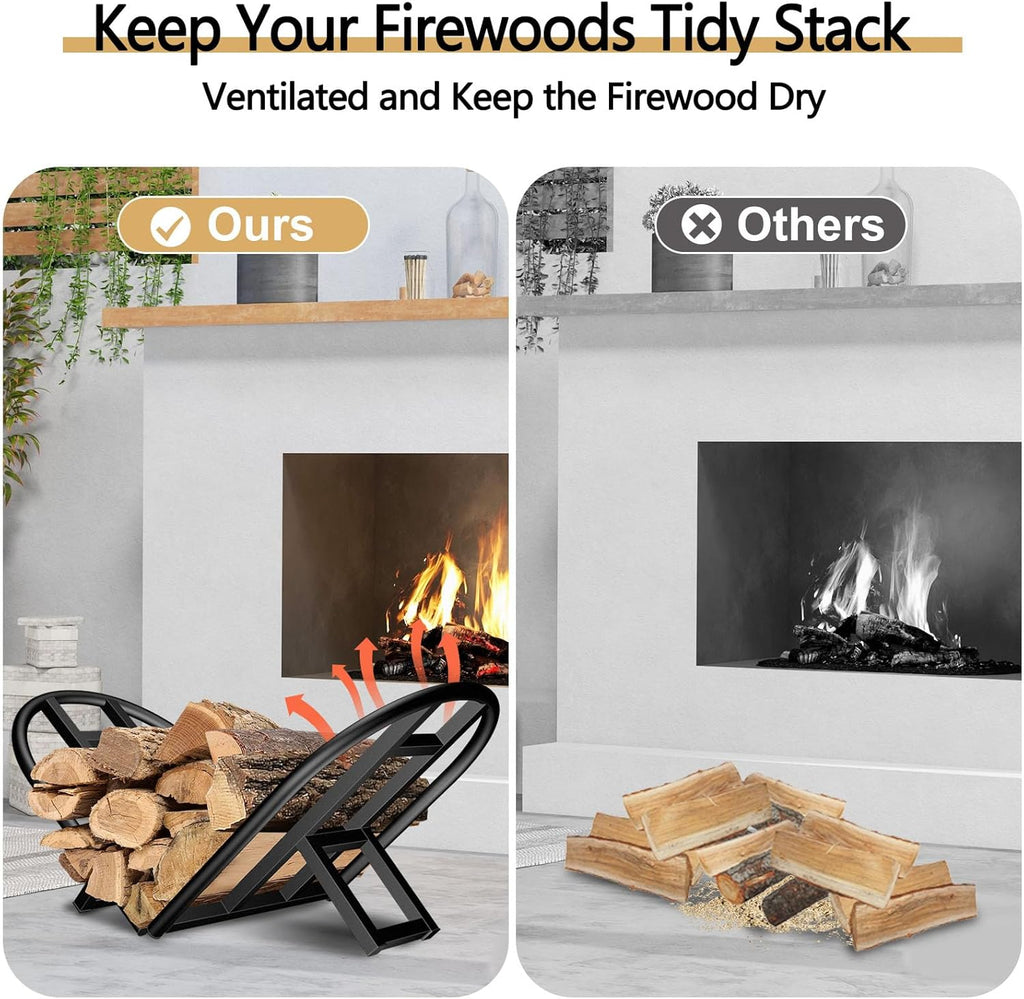 Firewood Rack Outdoor Indoor, Foldable Wood Rack Metal Firewood Holder Indoor Small Log Wood Storage Fireplace Log Holder for Firepit Stoves