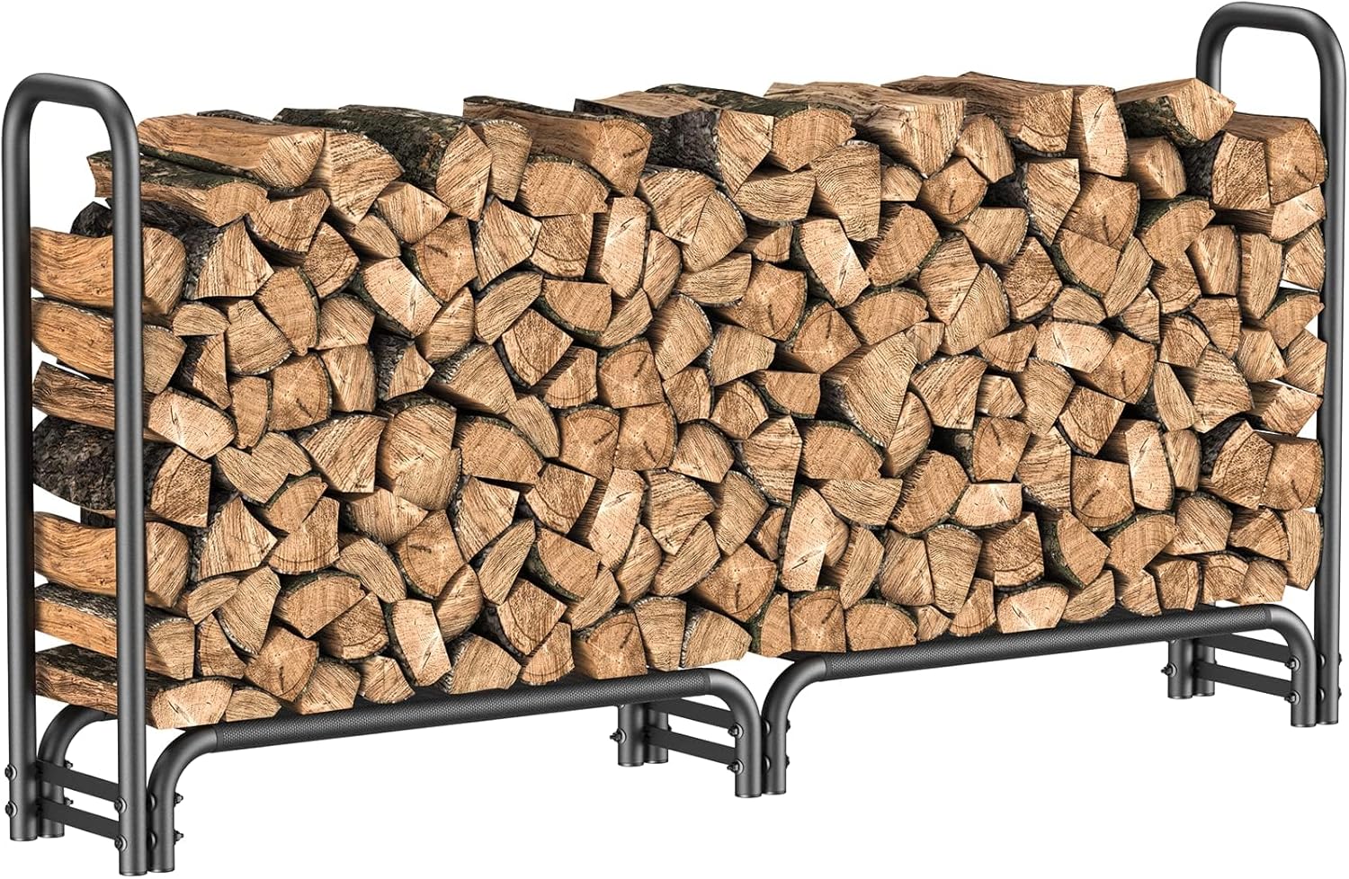 Mr IRONSTONE 8FT Firewood Rack Outdoor with Fabric Mesh for Storing Logs of Various Size, Heavy Duty Fire Wood Racks Holds Up to 4000LBS, Fireplace Log Holder Wood Pile Storage Stacker Organizer