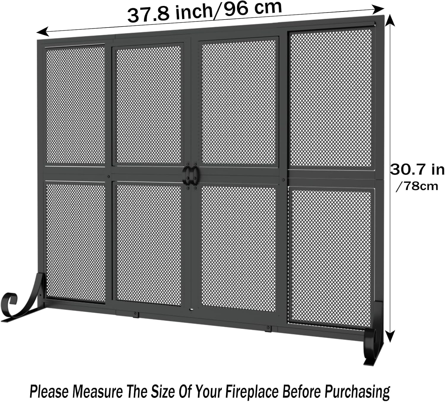 Fireplace Screen with Sliding Doors, 37.8" W x 30.7" H Handcrafted Wrought Iron Fire Spark Guard Fire Place Gate Protector for Living Room, Children and Pet Safety(Large)