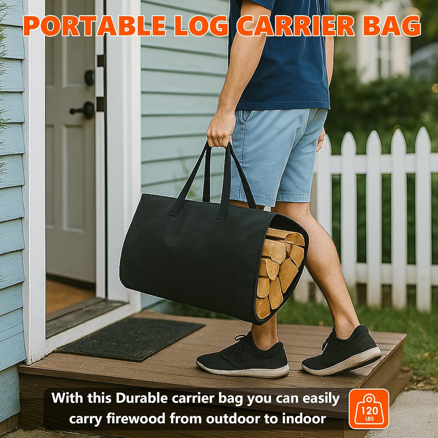 30-inch Firewood Rack Outdoor Indoor with Log Carrier Bag, Stable Log Holder Rustproof Metal Wood Rack for Fireplace Patio Deck Firepit, Heavy Duty Firewood Storage Organizer Tool, Black