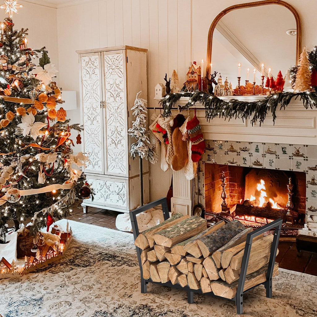 Minicloss 34 Inch Firewood Rack Outdoor Indoor, 2.7ft Wood Storage Rack Stand, Heavy Duty Fire Wood Holder for Fireplace（Black）