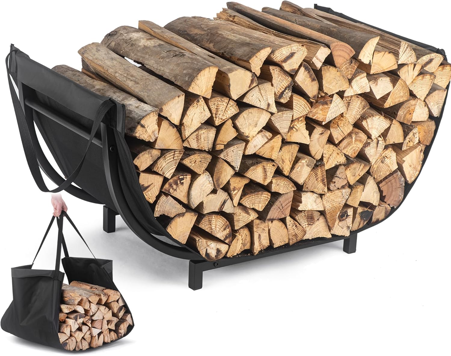 facka Curved Firewood Rack, 30 Inch Indoor Outdoor Log Firewood Holder, Metal Fireplace Wood Storage, Waterproof & Rustproof
