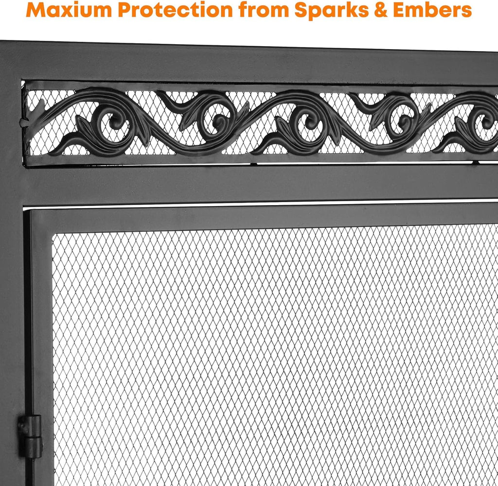 Stanbroil Fireplace Screen,Metal Fireplace Screen with Magnetic Doors and Spark Guard Grate for Fireplace Indoor Use, 44" W x 34" H