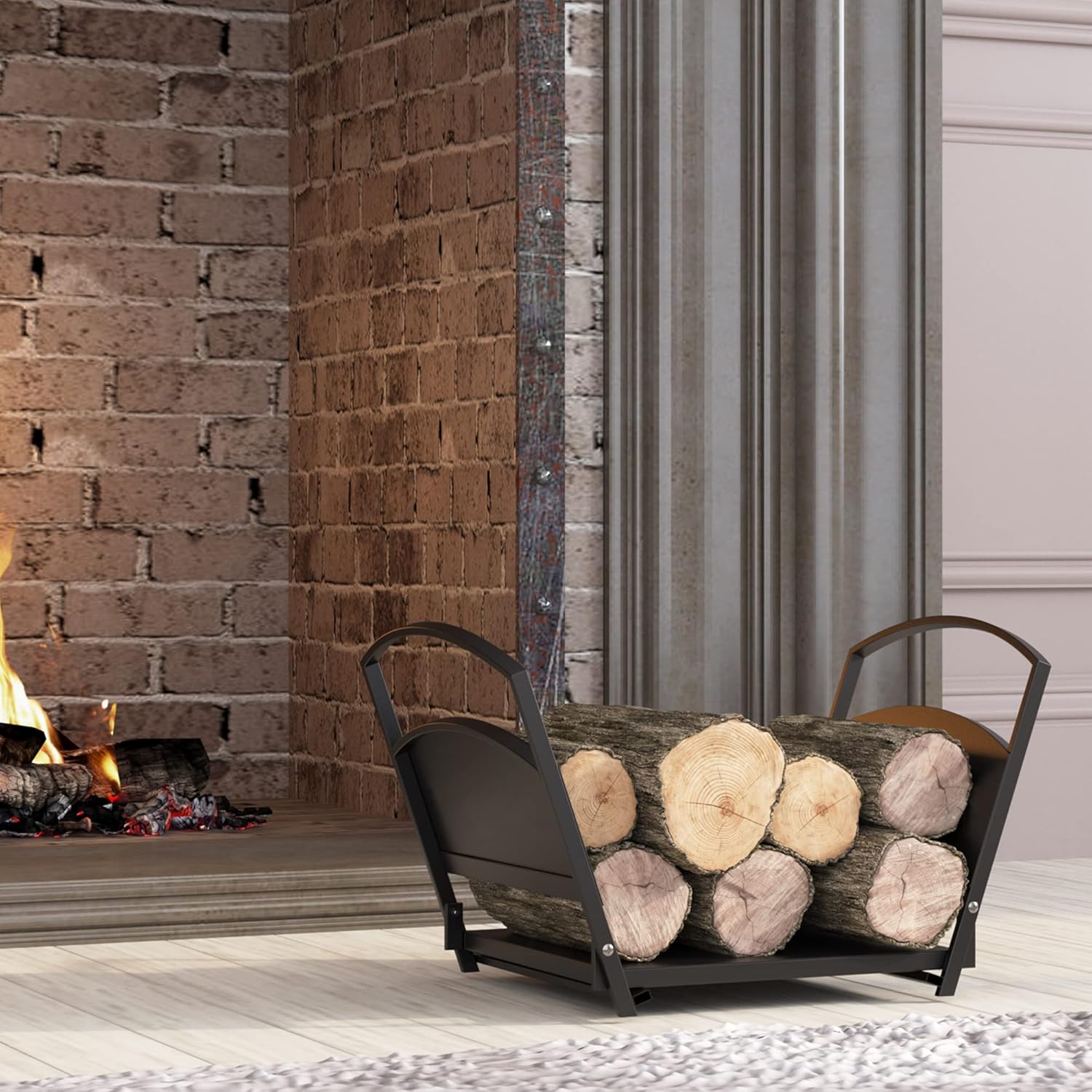 Fire Beauty Fireplace Log Holder Folding Firewood Rack,Stacking Rack,Storage Rack for Firewood, Indoor, Outdoor,Heavy Duty Steel