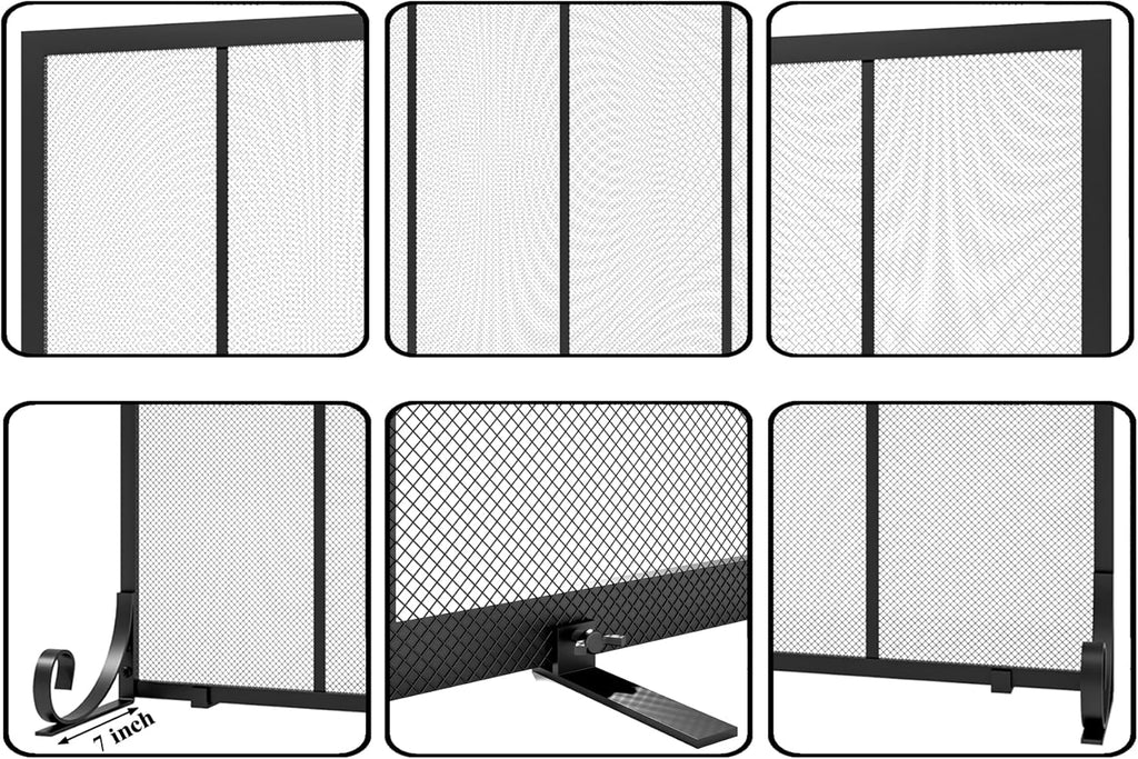 Fire Beauty Flat Panel Fireplace Screen Spark Guard Wrought Metal Gate Cover for Home, Decorative Mesh Fire Place Safety Fence,Baby Safe Spark Guard Protector