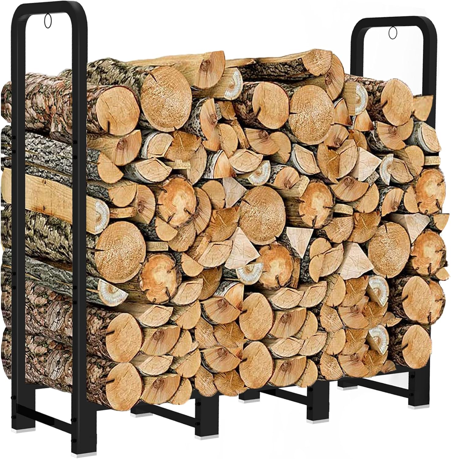 Artibear Firewood Rack Outdoor 8ft Heavy Duty Logs Holder for Indoor Fireplace Metal Wood Pile Storage Stacker Organizer, Matte Black